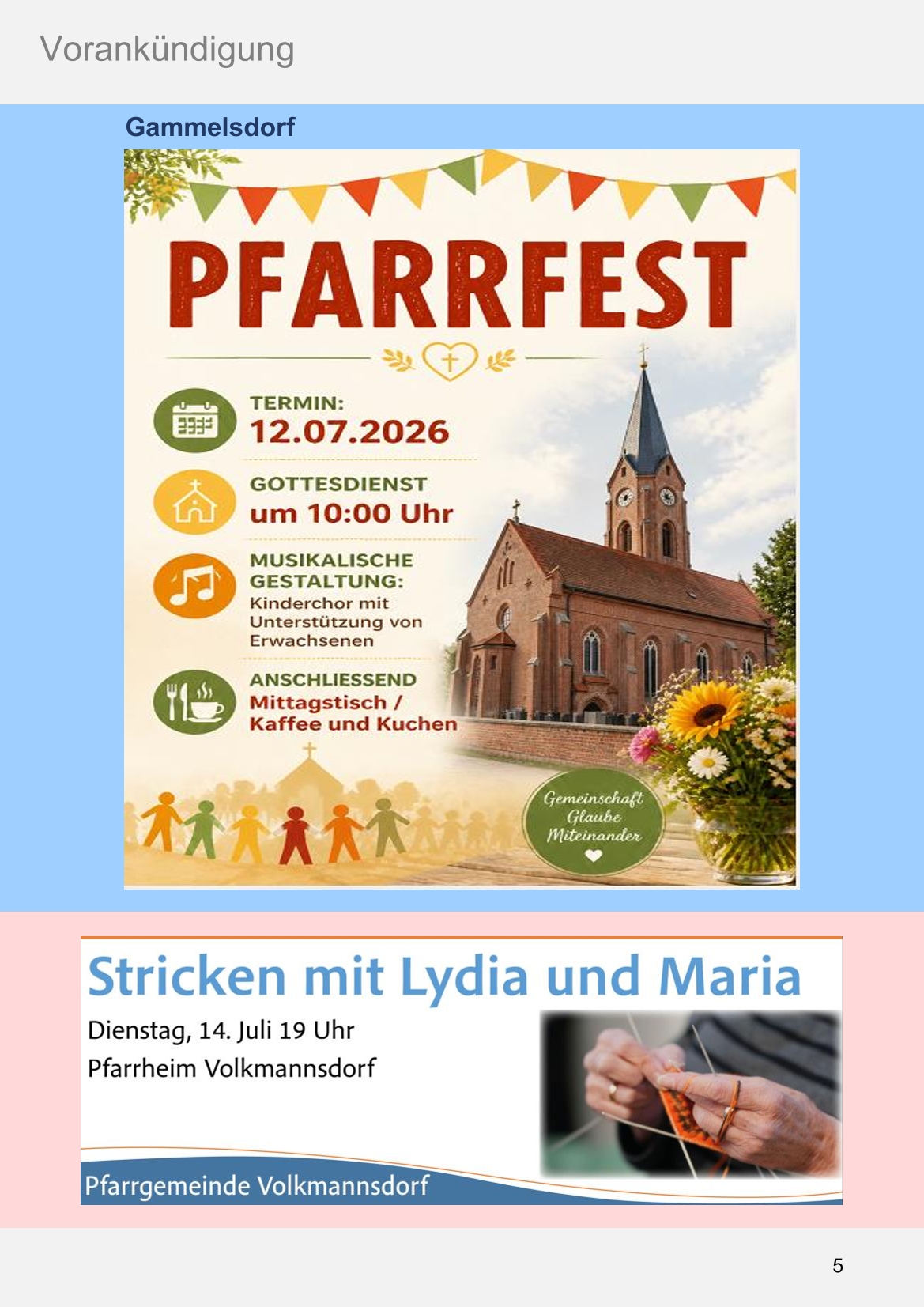 Pfarrblatt für die Pfarrverbände Hörgertshausen-Gammelsdorf und Mauern 06.Juli bis 02.August 2026 Seite 05