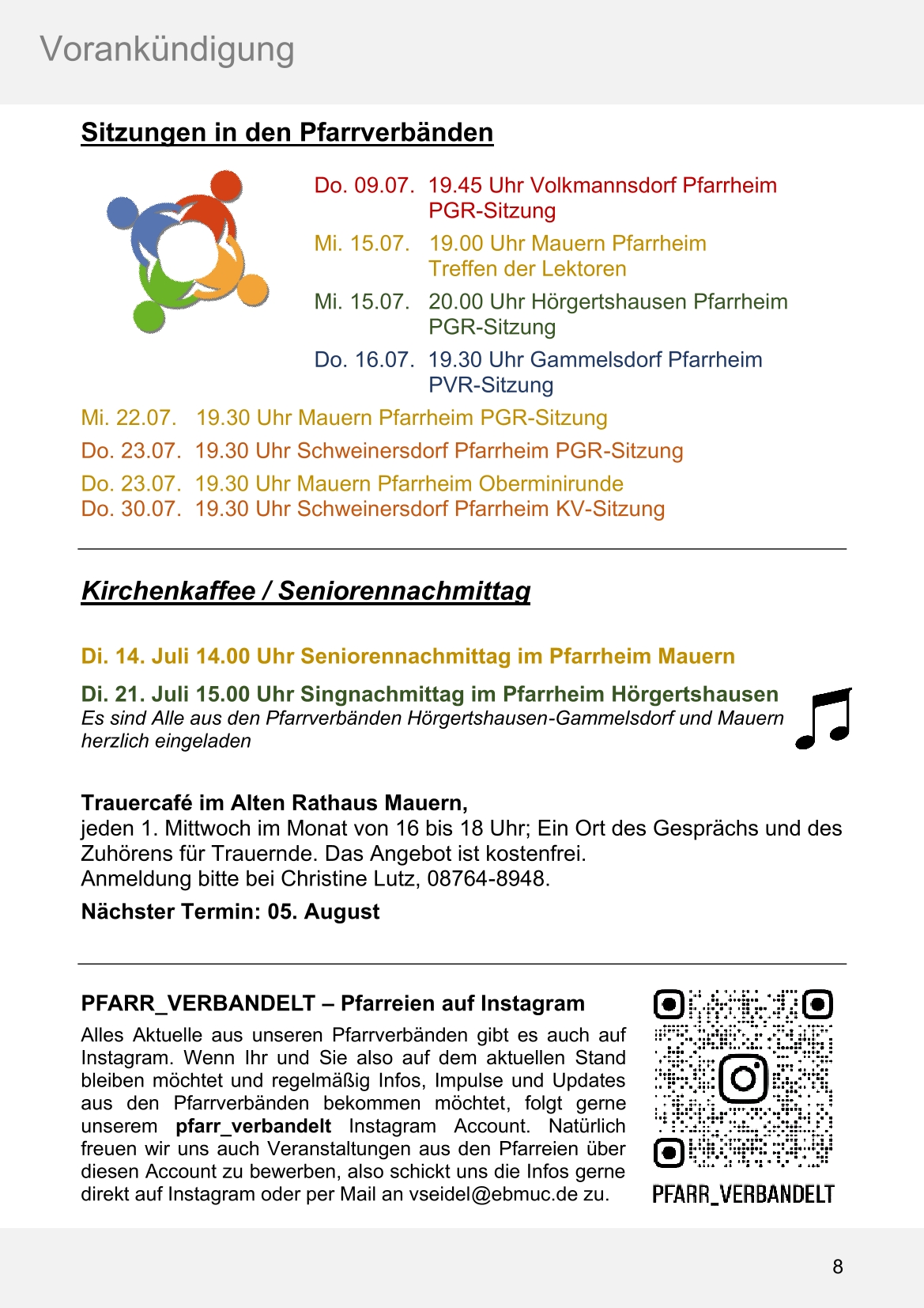 Pfarrblatt für die Pfarrverbände Hörgertshausen-Gammelsdorf und Mauern 06.Juli bis 02.August 2026 Seite 08