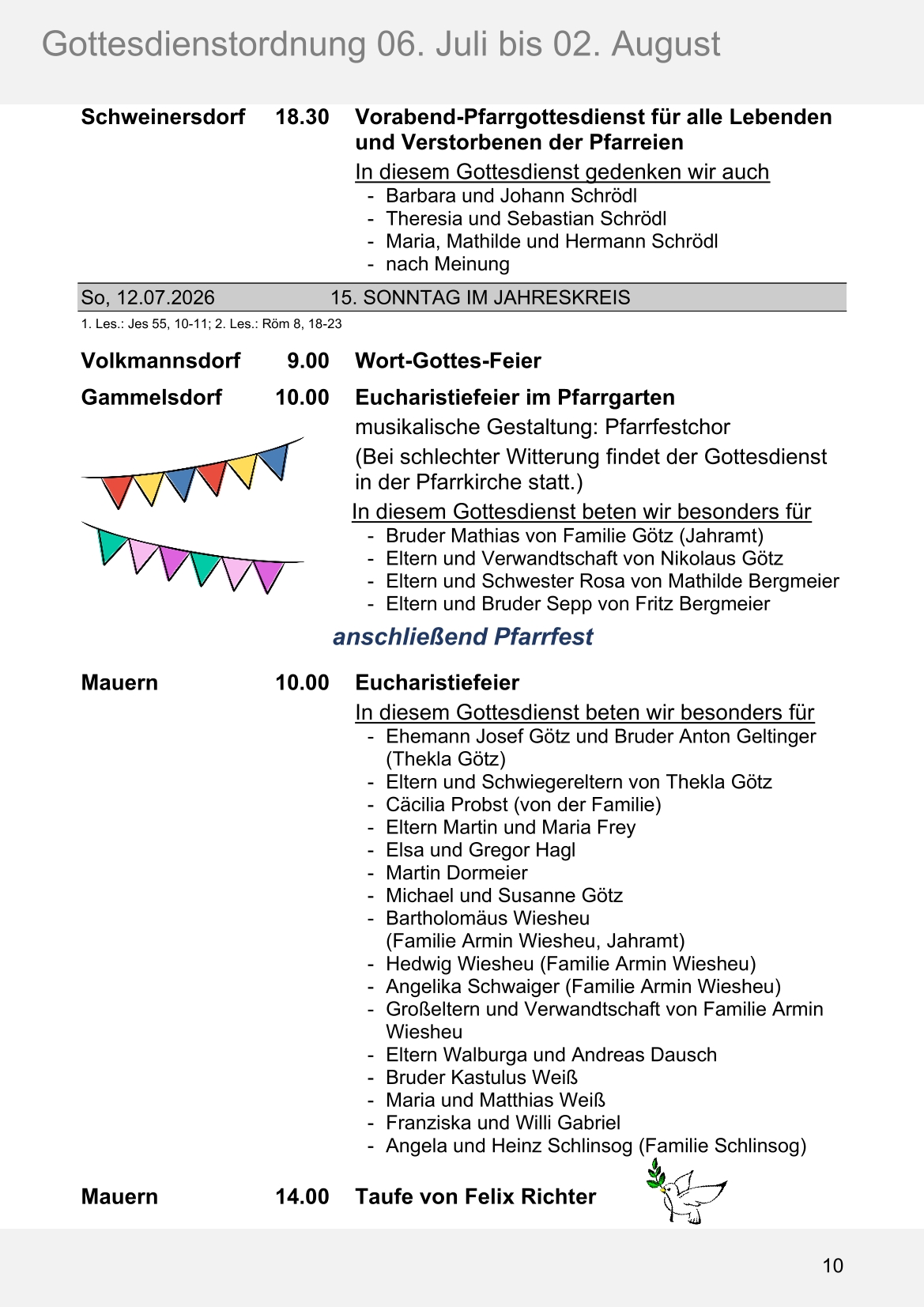 Pfarrblatt für die Pfarrverbände Hörgertshausen-Gammelsdorf und Mauern 06.Juli bis 02.August 2026 Seite 10