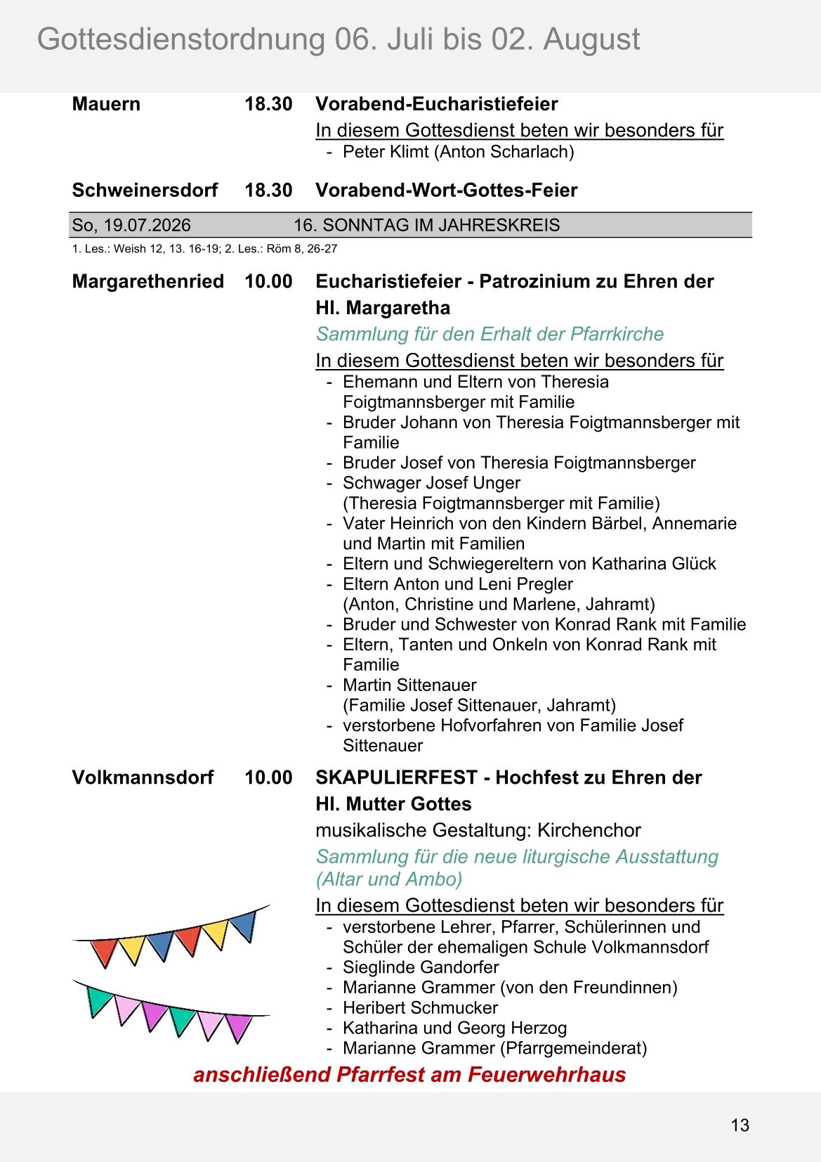 Pfarrblatt für die Pfarrverbände Hörgertshausen-Gammelsdorf und Mauern 06.Juli bis 02.August 2026 Seite 13