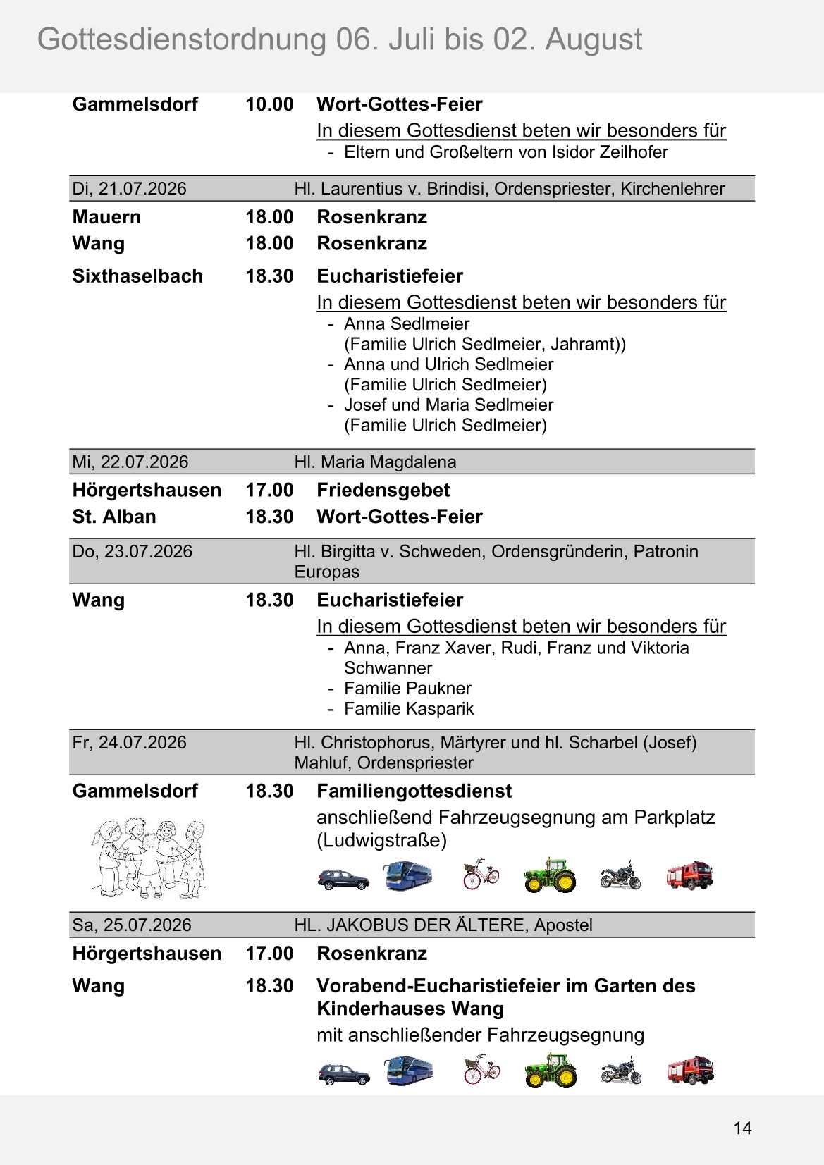 Pfarrblatt für die Pfarrverbände Hörgertshausen-Gammelsdorf und Mauern 06.Juli bis 02.August 2026 Seite 14