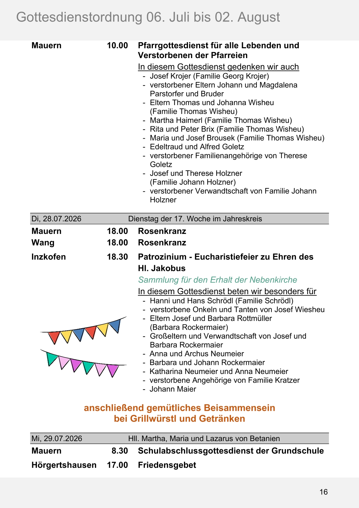 Pfarrblatt für die Pfarrverbände Hörgertshausen-Gammelsdorf und Mauern 06.Juli bis 02.August 2026 Seite 16