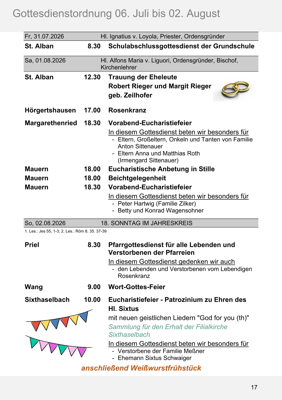 Pfarrblatt für die Pfarrverbände Hörgertshausen-Gammelsdorf und Mauern 06.Juli bis 02.August 2026 Seite 17