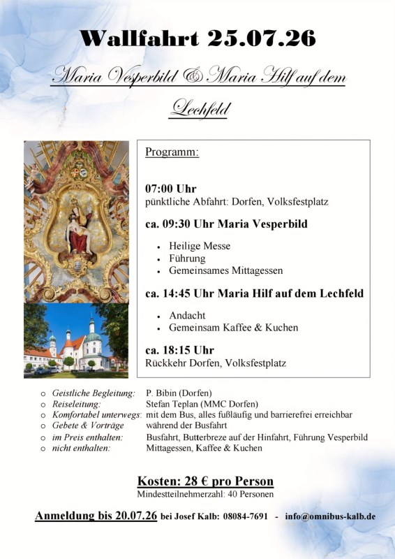 Einladung Wallfahrt Maria Vesperbild