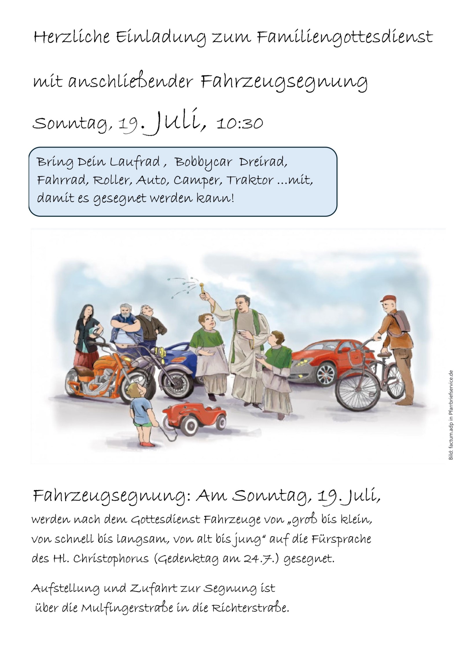 Fahrzeugsegnung am 19. Juli 2026 um 10.30 Uhr in St. Pius X.
