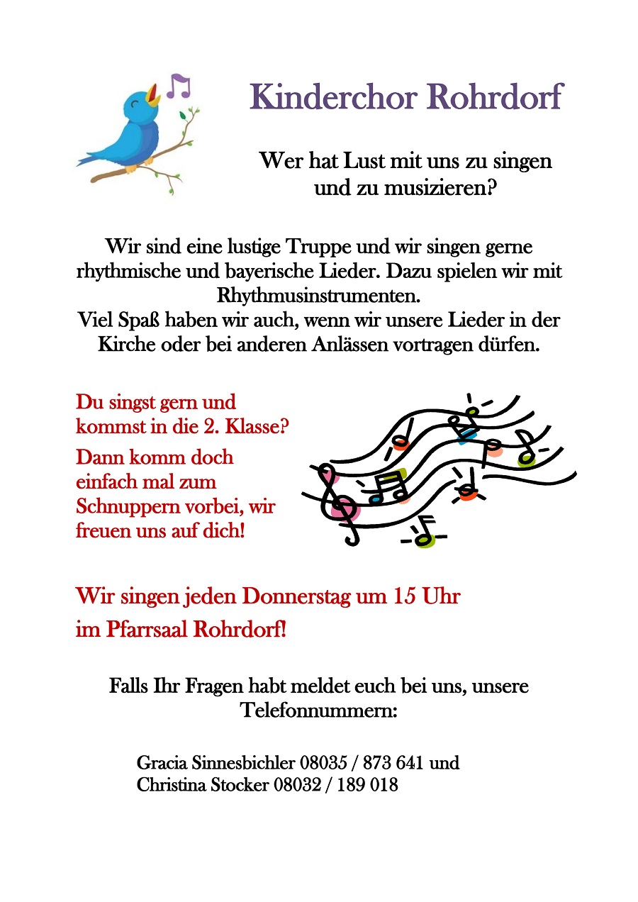 Einladung zum Kinderchor Rohrdorf