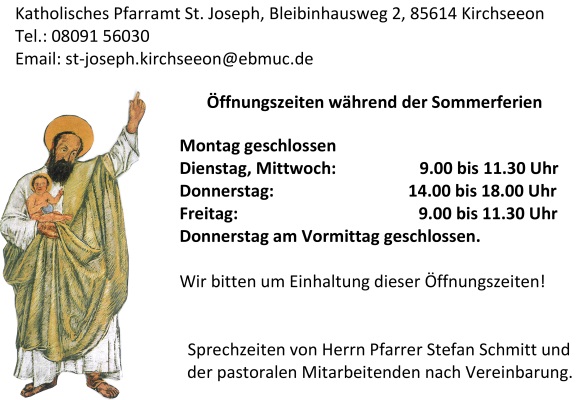 Pfarrbüro Öffnungszeiten Sommerferien