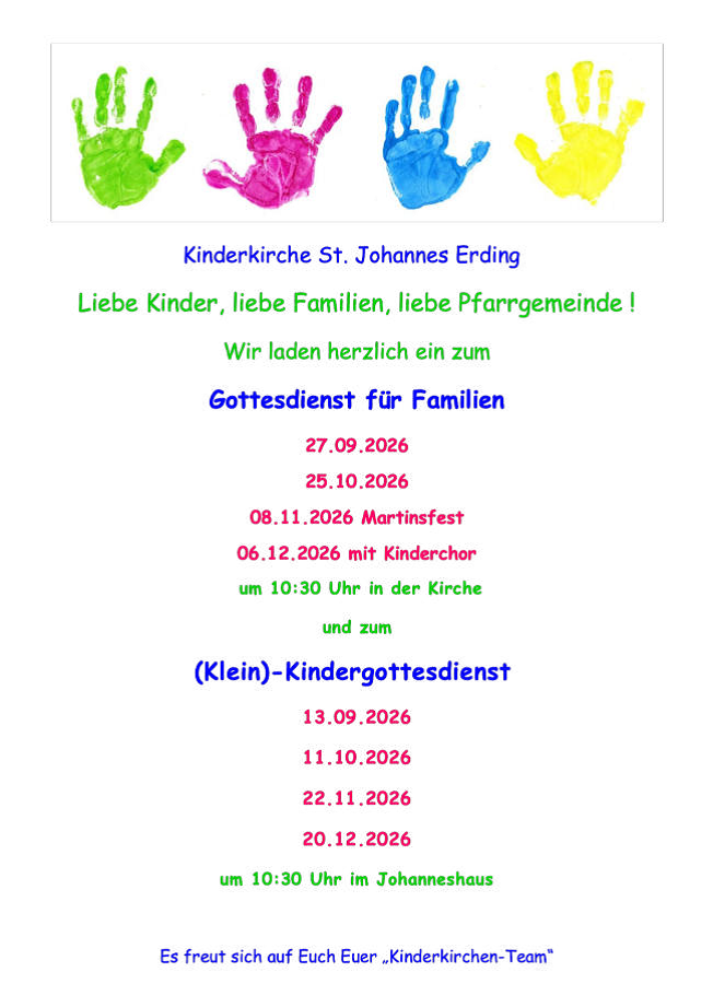 Gottesdienste für Familien u. Kleinkinder