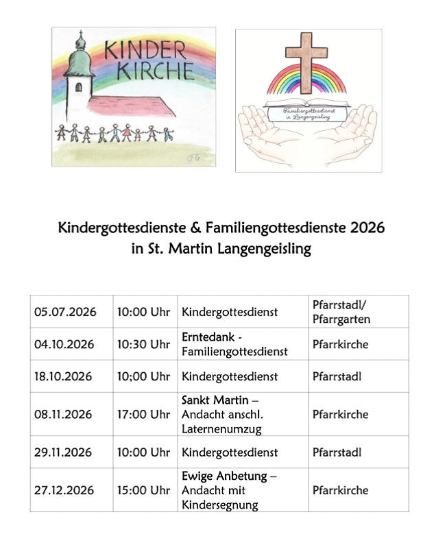 Gottesdienste für Familien u. Kinder in St. Martin