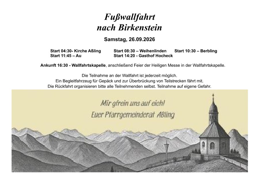 Fußwallfahrt nach Birkenstein 2026