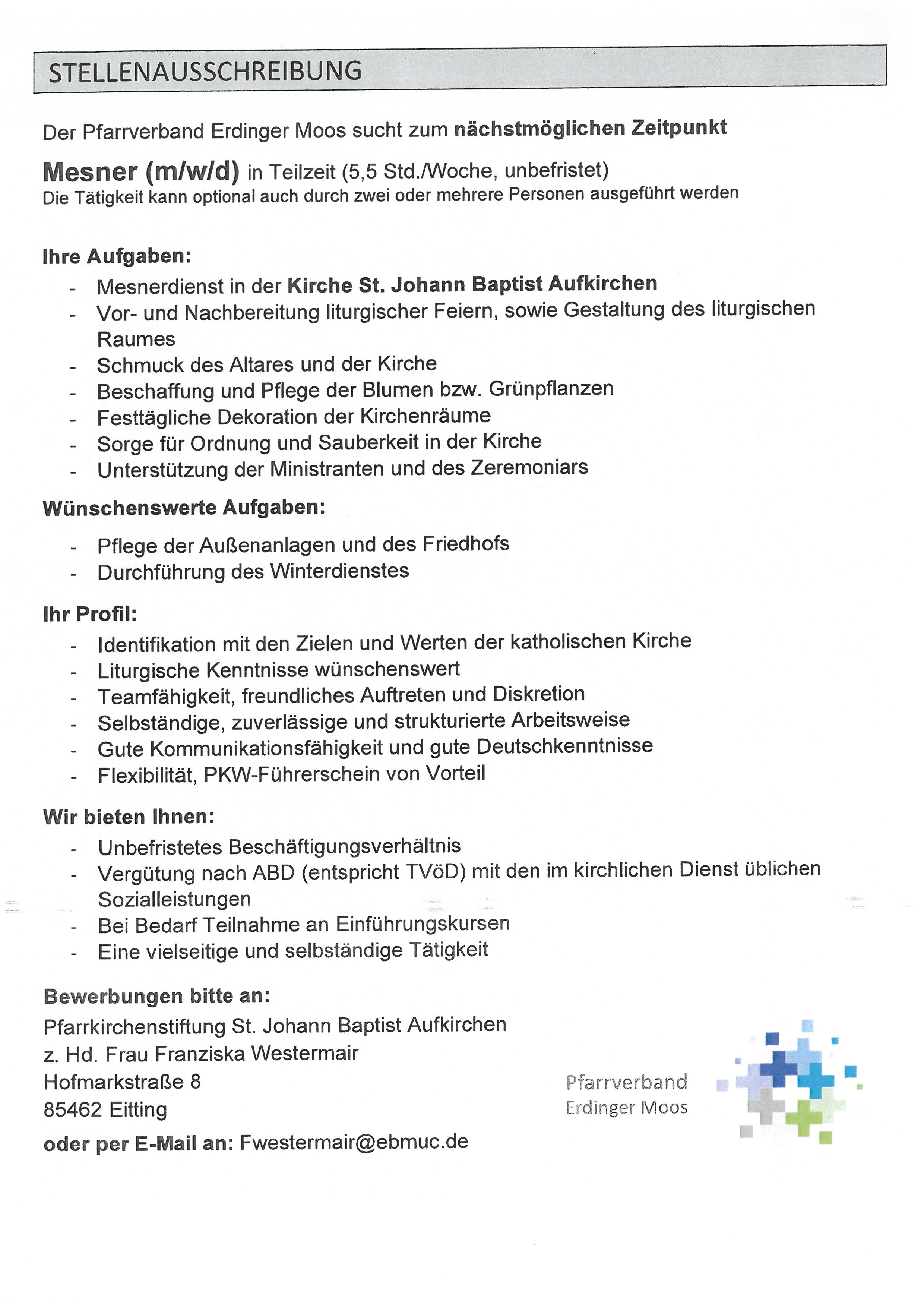 Stellenausschreibung Aufkirchen