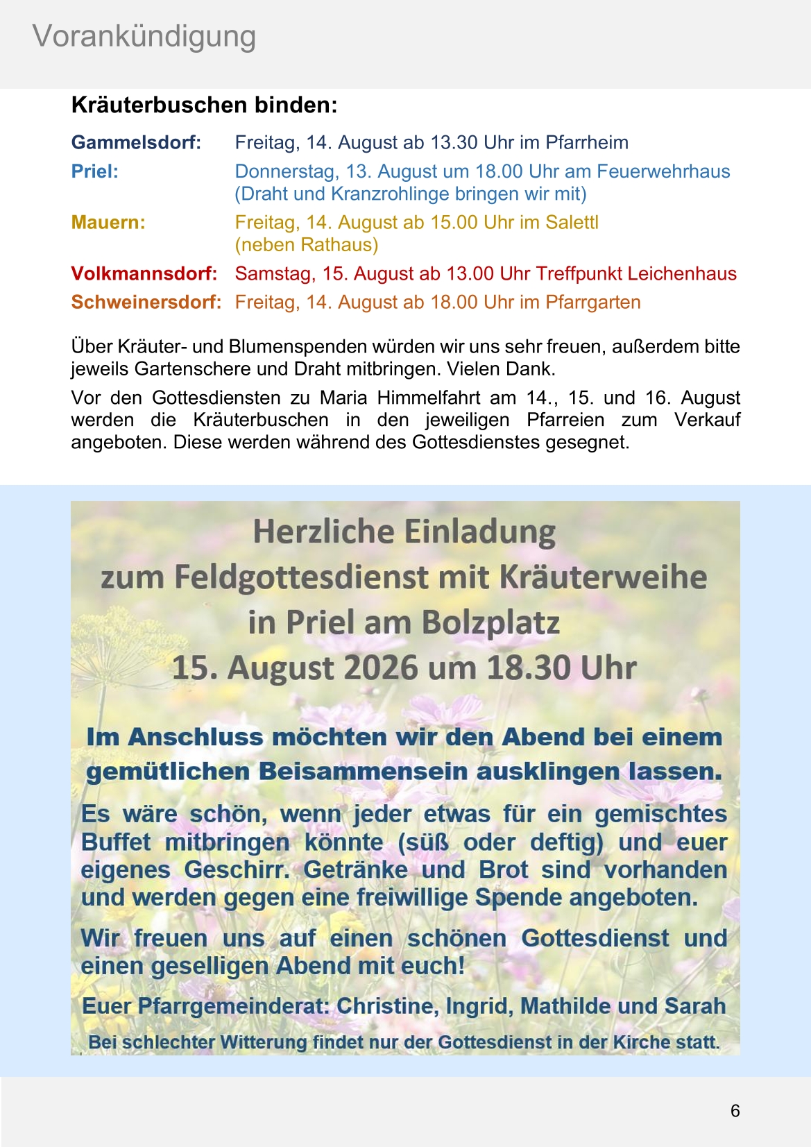 Pfarrblatt für die Pfarrverbände Hörgertshausen-Gammelsdorf und Mauern 03.August bis 04.Oktober 2026 Seite 06