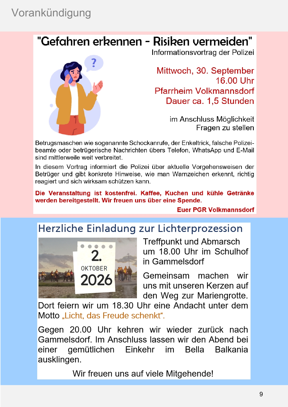 Pfarrblatt für die Pfarrverbände Hörgertshausen-Gammelsdorf und Mauern 03.August bis 04.Oktober 2026 Seite 09