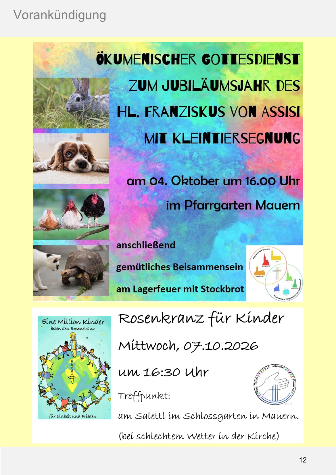 Pfarrblatt für die Pfarrverbände Hörgertshausen-Gammelsdorf und Mauern 03.August bis 04.Oktober 2026 Seite 12
