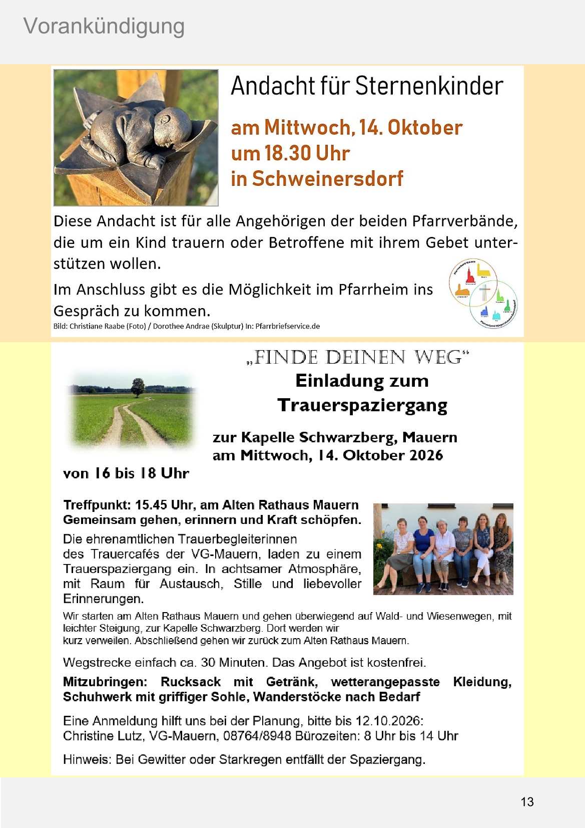 Pfarrblatt für die Pfarrverbände Hörgertshausen-Gammelsdorf und Mauern 03.August bis 04.Oktober 2026 Seite 13
