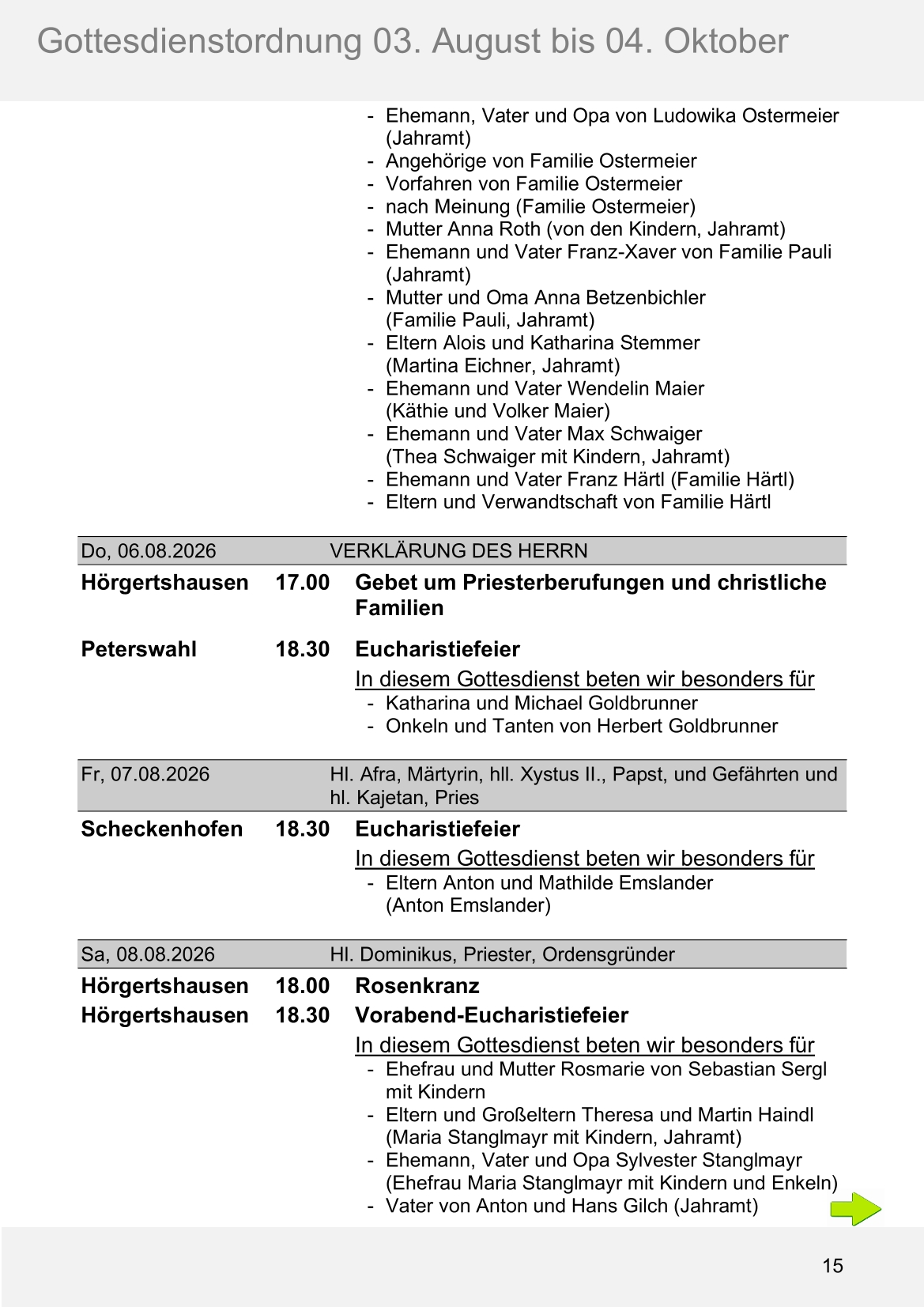 Pfarrblatt für die Pfarrverbände Hörgertshausen-Gammelsdorf und Mauern 03.August bis 04.Oktober 2026 Seite 15
