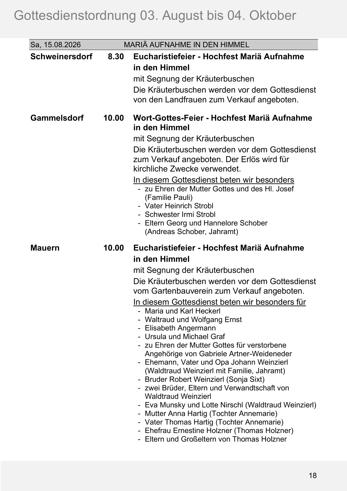 Pfarrblatt für die Pfarrverbände Hörgertshausen-Gammelsdorf und Mauern 03.August bis 04.Oktober 2026 Seite 18