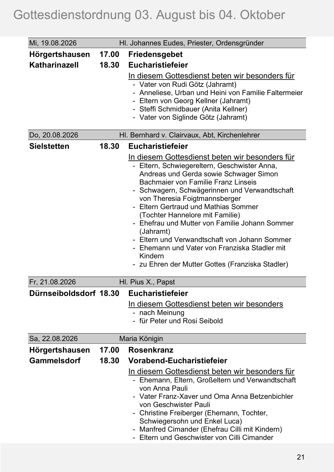 Pfarrblatt für die Pfarrverbände Hörgertshausen-Gammelsdorf und Mauern 03.August bis 04.Oktober 2026 Seite 21