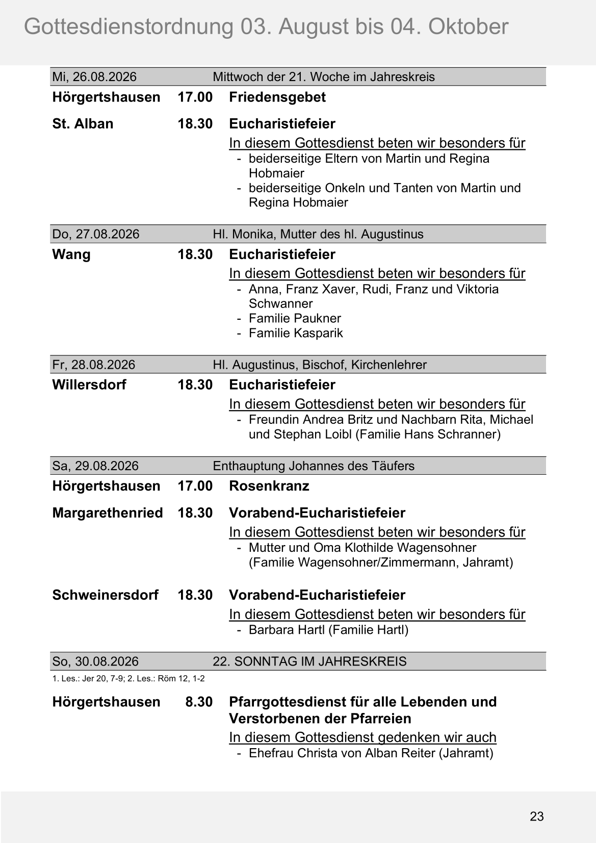 Pfarrblatt für die Pfarrverbände Hörgertshausen-Gammelsdorf und Mauern 03.August bis 04.Oktober 2026 Seite 23