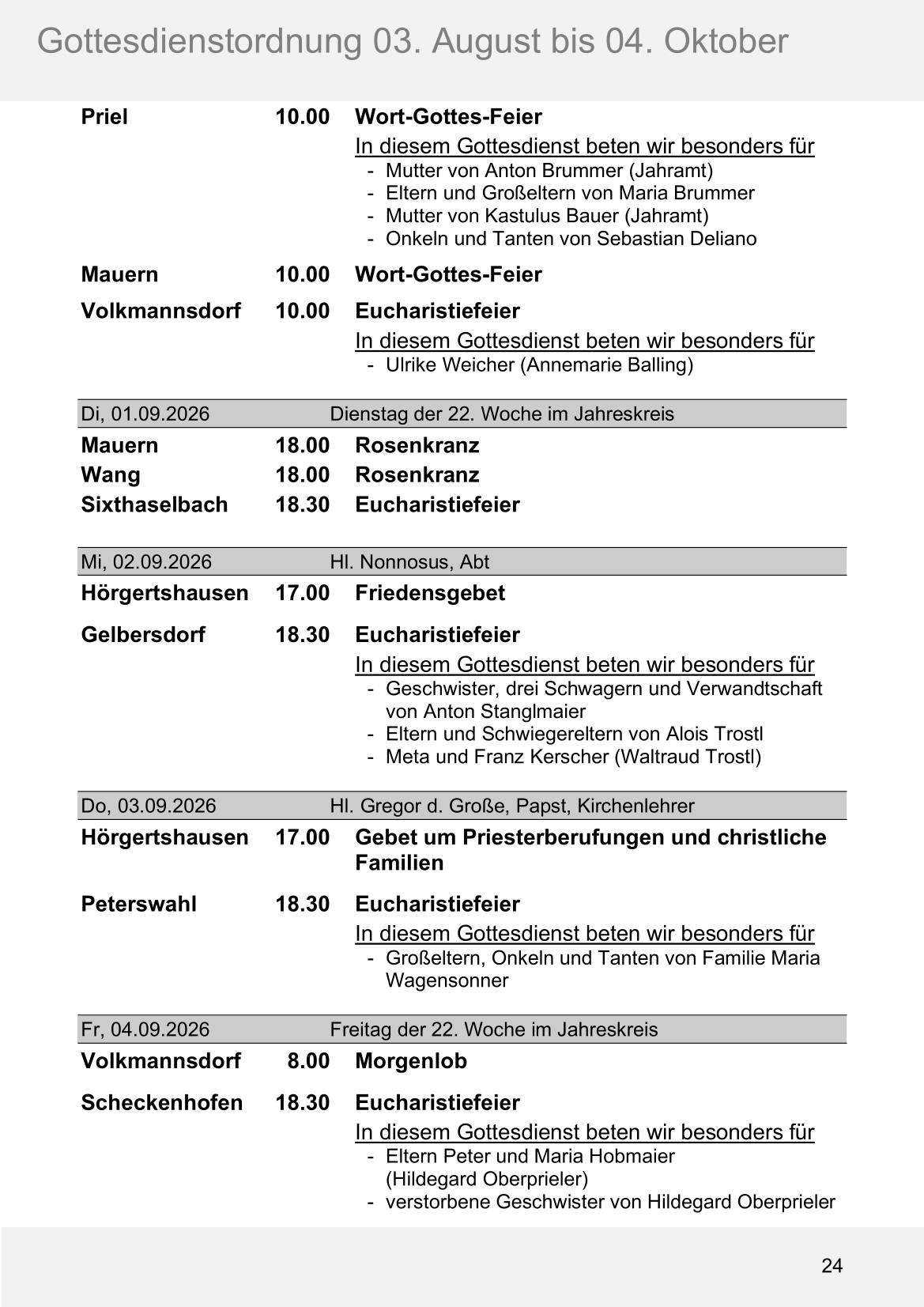 Pfarrblatt für die Pfarrverbände Hörgertshausen-Gammelsdorf und Mauern 03.August bis 04.Oktober 2026 Seite 24