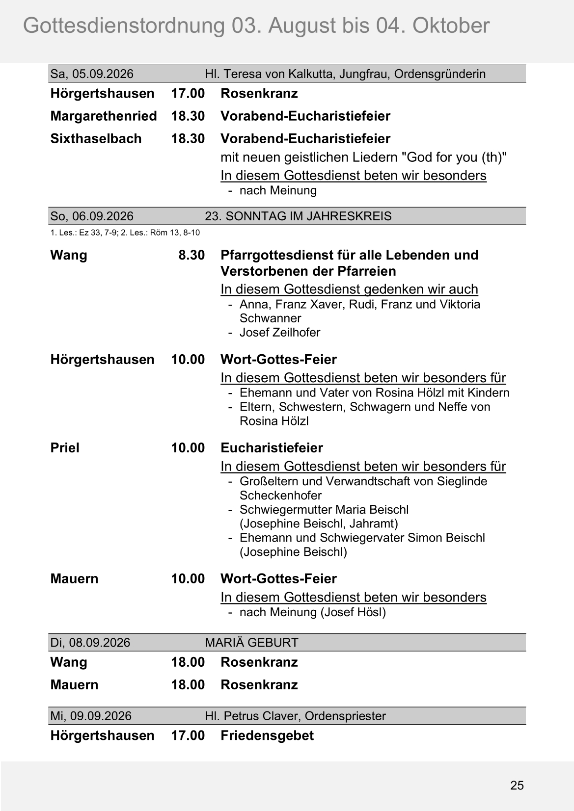 Pfarrblatt für die Pfarrverbände Hörgertshausen-Gammelsdorf und Mauern 03.August bis 04.Oktober 2026 Seite 25