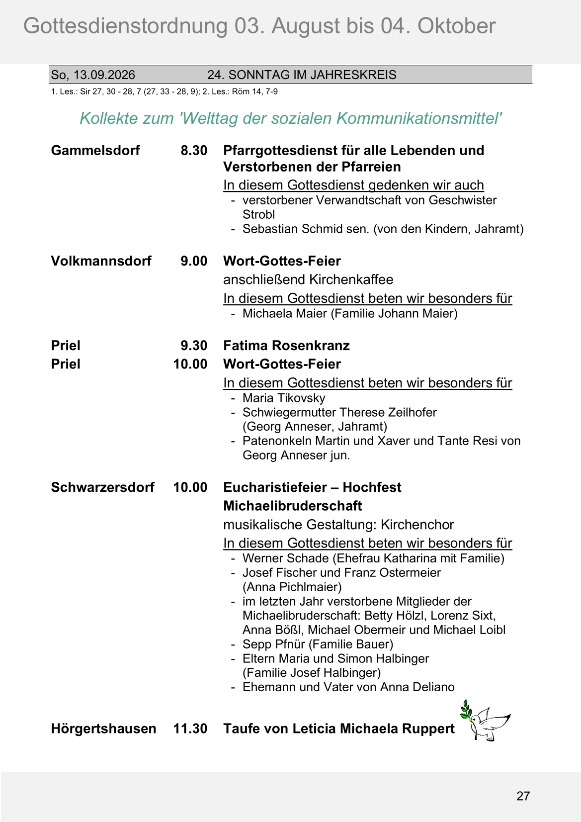 Pfarrblatt für die Pfarrverbände Hörgertshausen-Gammelsdorf und Mauern 03.August bis 04.Oktober 2026 Seite 27