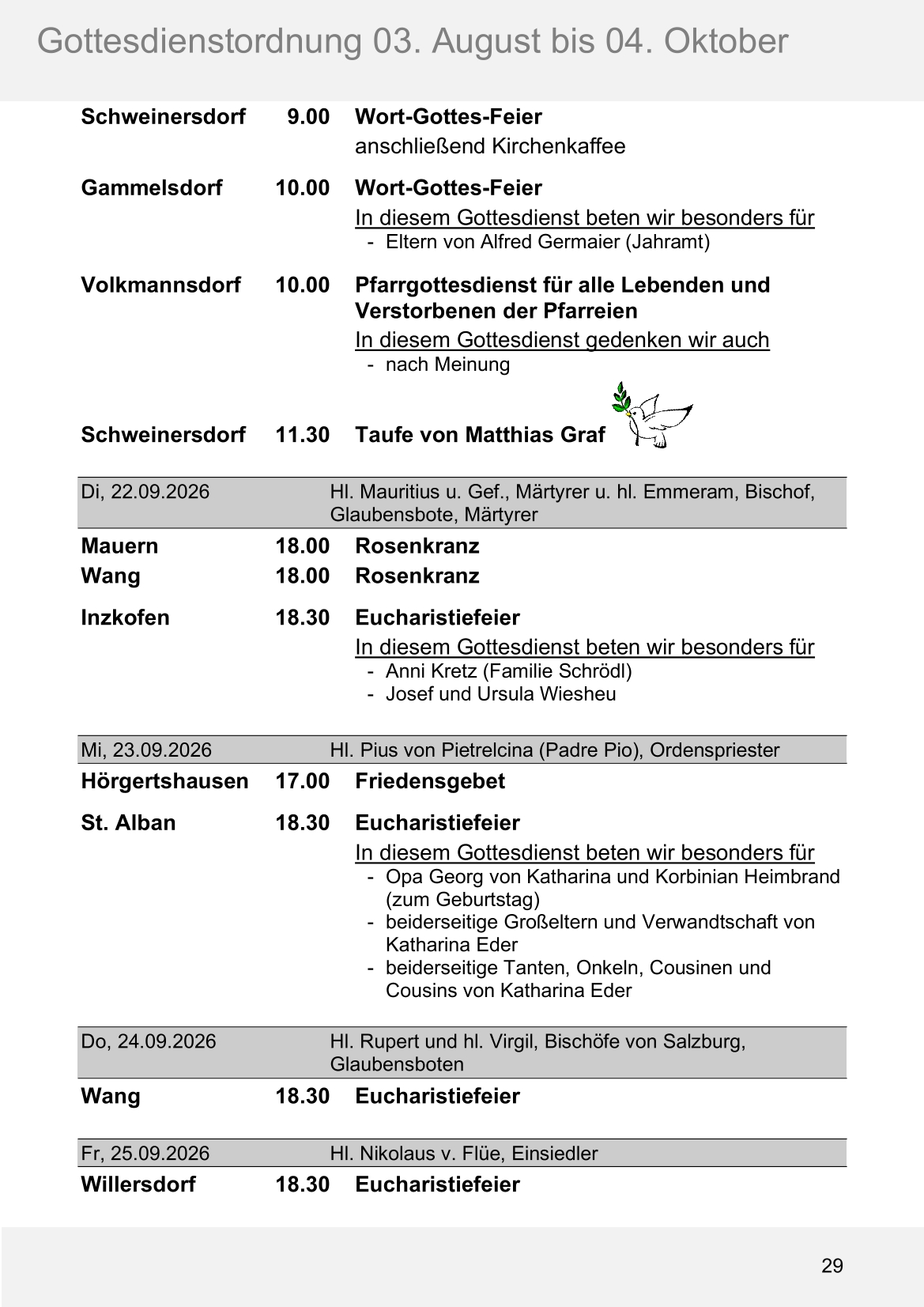 Pfarrblatt für die Pfarrverbände Hörgertshausen-Gammelsdorf und Mauern 03.August bis 04.Oktober 2026 Seite 29