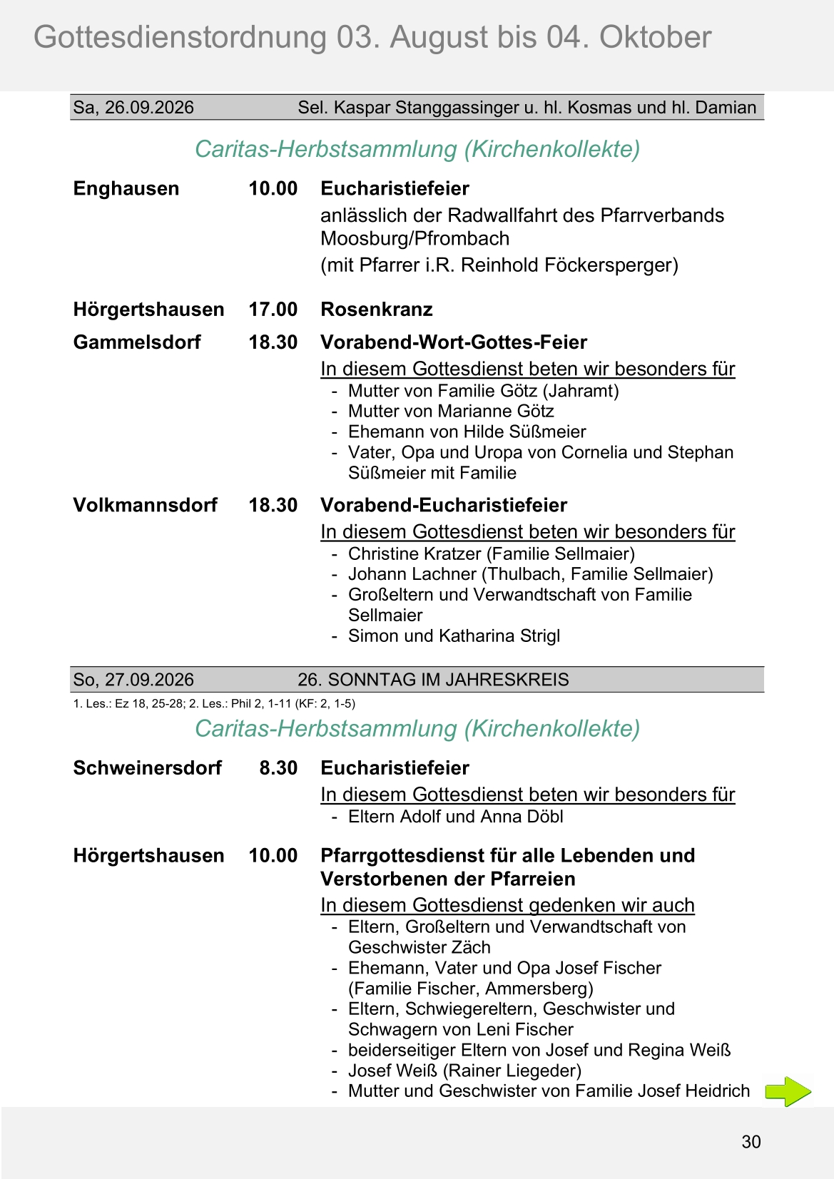 Pfarrblatt für die Pfarrverbände Hörgertshausen-Gammelsdorf und Mauern 03.August bis 04.Oktober 2026 Seite 30