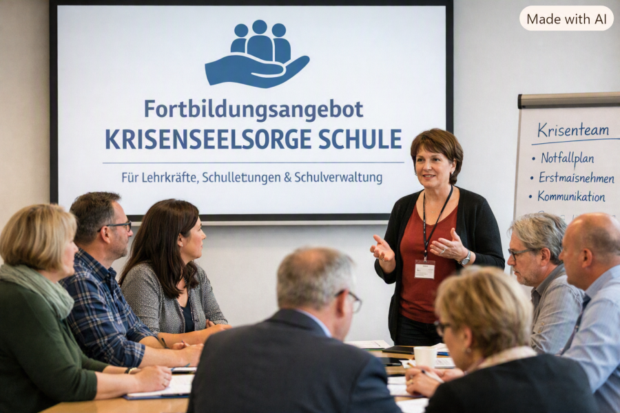 Eine Frau hält eine Fortbildung vor einer Gruppe von Menschen