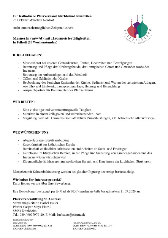 Mesner - Stellenanzeige