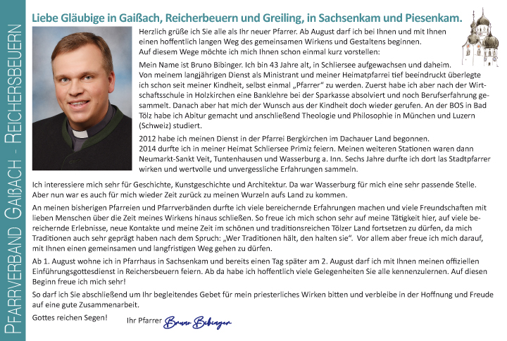 Vorstellung und Grußwort Pfr. Bruno Bibinger