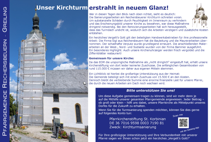 Unser Kirchturm muss renoviert werden