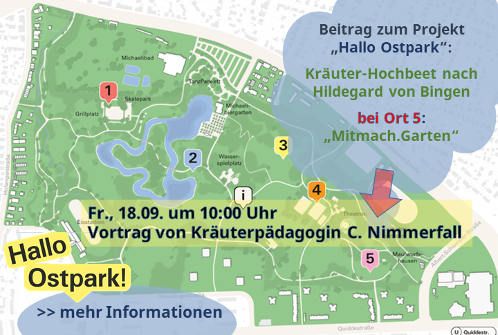 Karte Ostpark mit Eintrag: Vortrag von Frau Nimmerfall