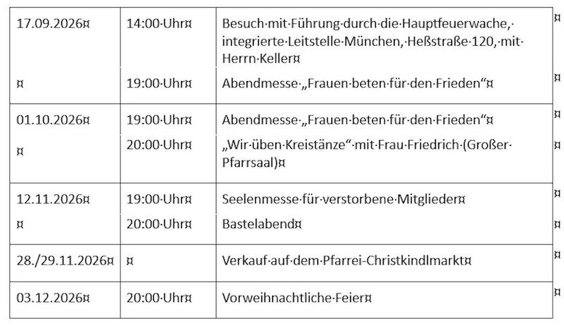 Terminliste bis Dezember 2026