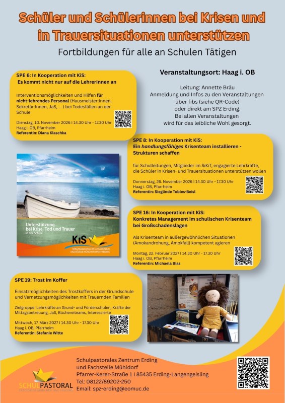 Flyer mit Angeboten zum Thema "Schüler in Krisen und Trauersituationen unterstützen"