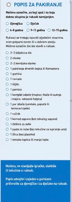 Popis za pakiranje