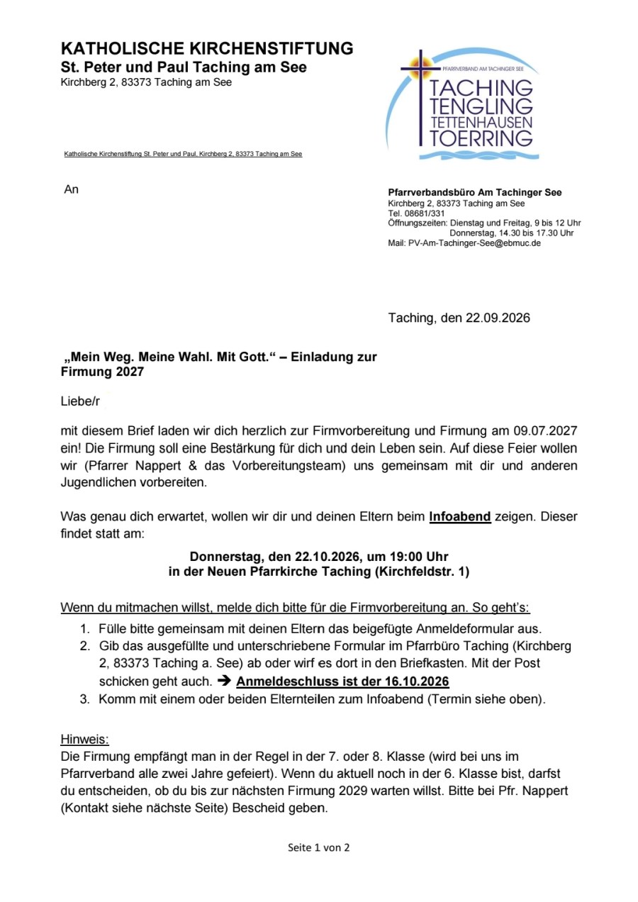Einladung Firmung 2027