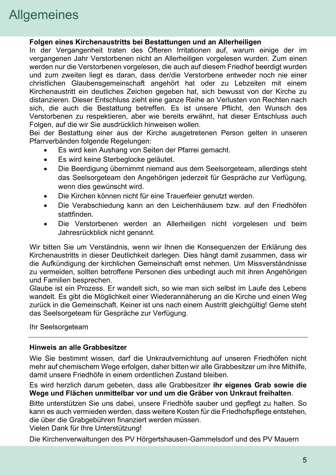 Pfarrblatt für die Pfarrverbände Hörgertshausen-Gammelsdorf und Mauern 05.Oktober bis 02.November 2026 Seite 05