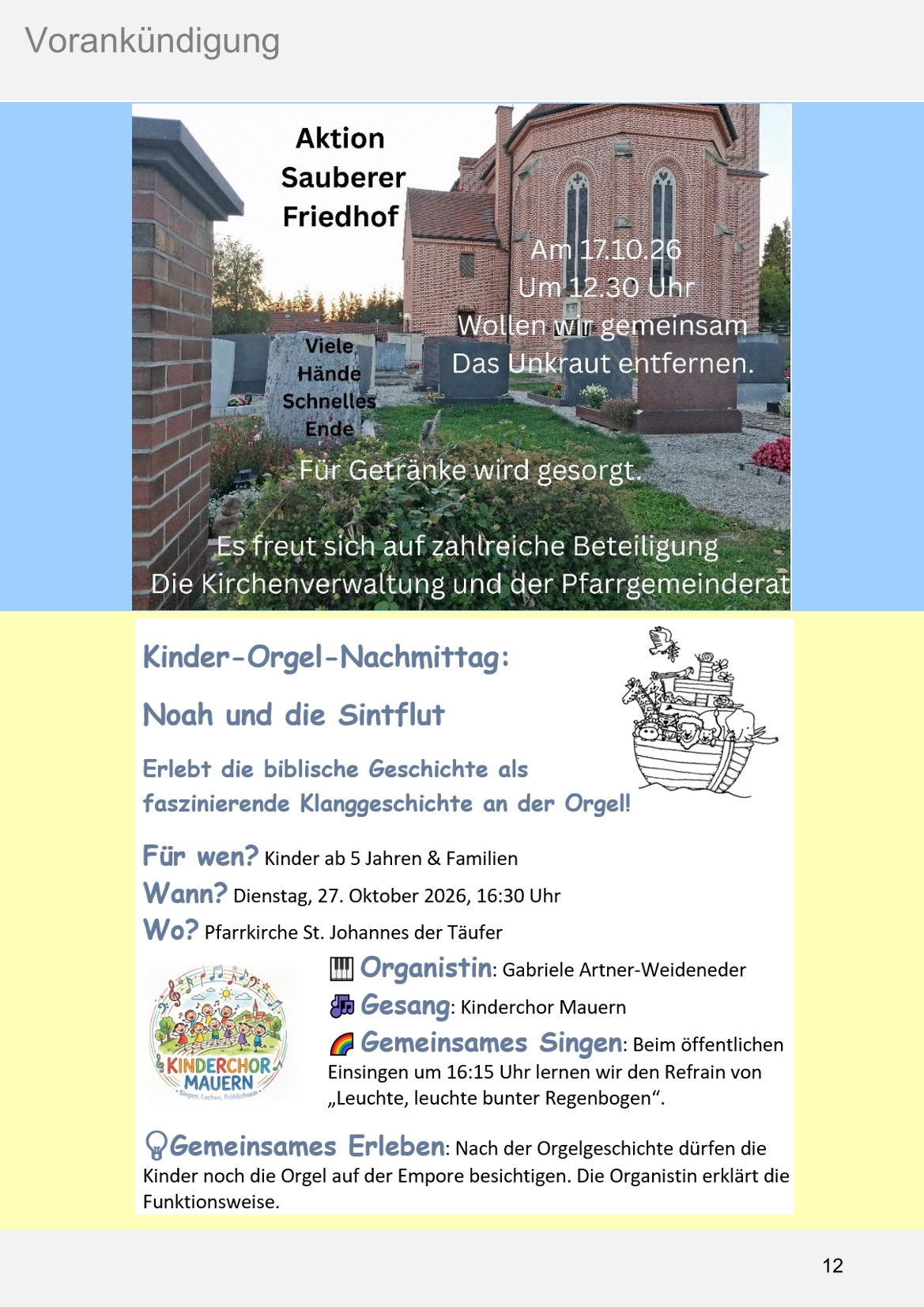 Pfarrblatt für die Pfarrverbände Hörgertshausen-Gammelsdorf und Mauern 05.Oktober bis 02.November 2026 Seite 12