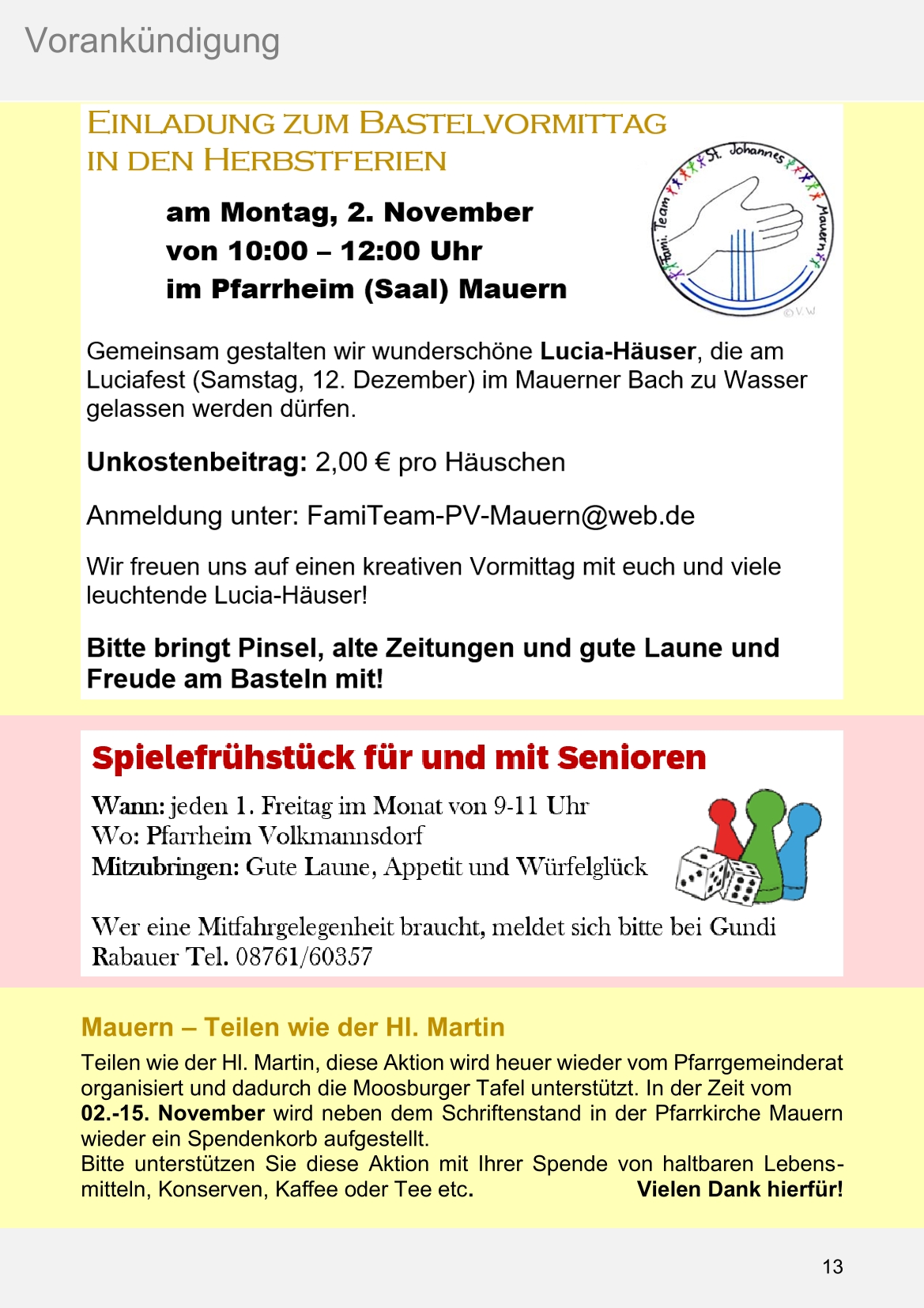 Pfarrblatt für die Pfarrverbände Hörgertshausen-Gammelsdorf und Mauern 05.Oktober bis 02.November 2026 Seite 13