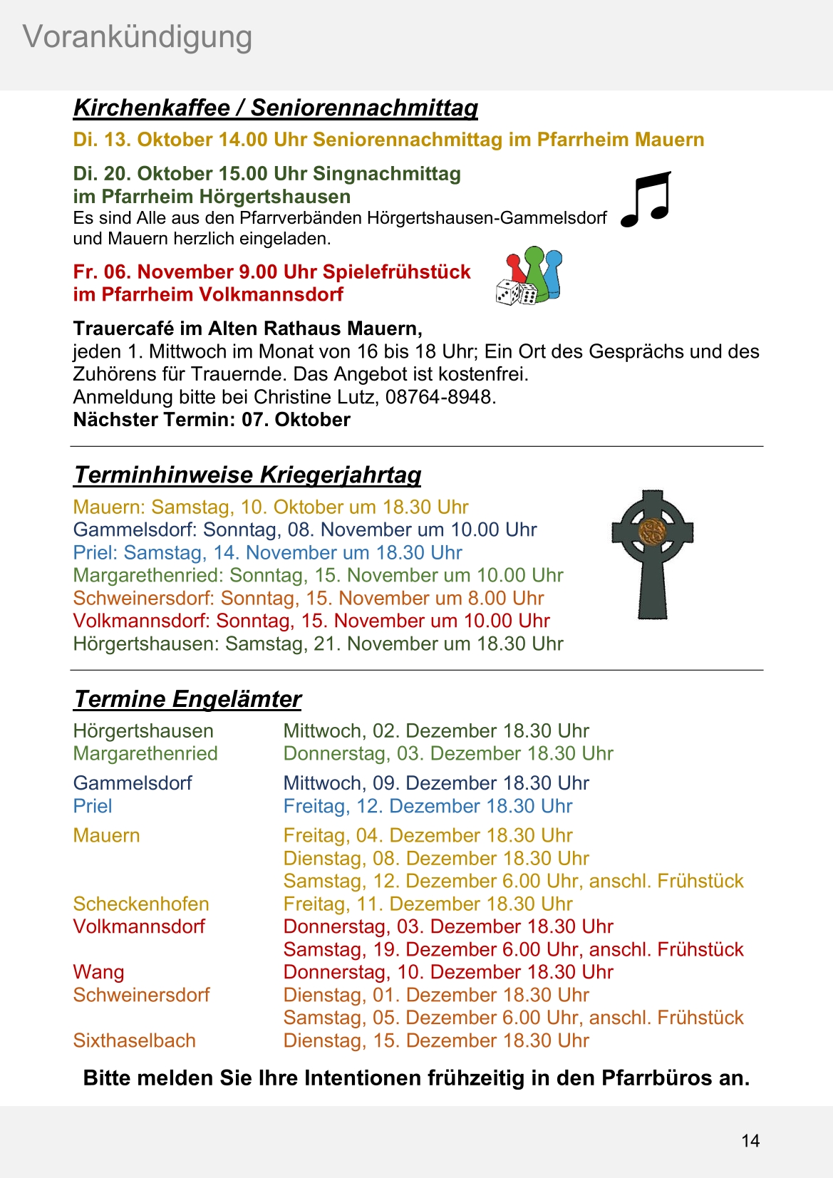 Pfarrblatt für die Pfarrverbände Hörgertshausen-Gammelsdorf und Mauern 05.Oktober bis 02.November 2026 Seite 14