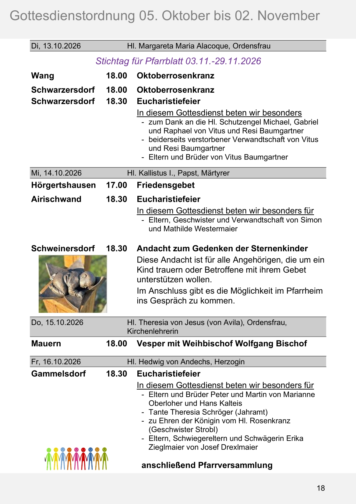 Pfarrblatt für die Pfarrverbände Hörgertshausen-Gammelsdorf und Mauern 05.Oktober bis 02.November 2026 Seite 18