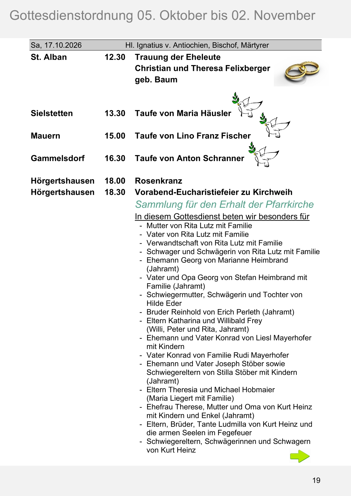 Pfarrblatt für die Pfarrverbände Hörgertshausen-Gammelsdorf und Mauern 05.Oktober bis 02.November 2026 Seite 19