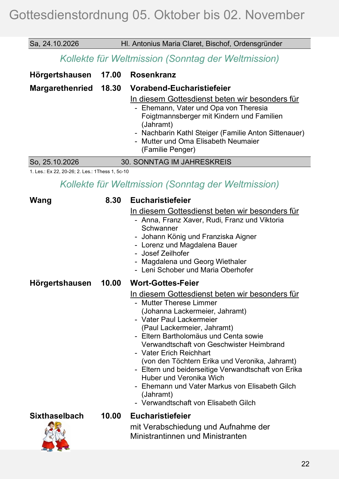Pfarrblatt für die Pfarrverbände Hörgertshausen-Gammelsdorf und Mauern 05.Oktober bis 02.November 2026 Seite 22