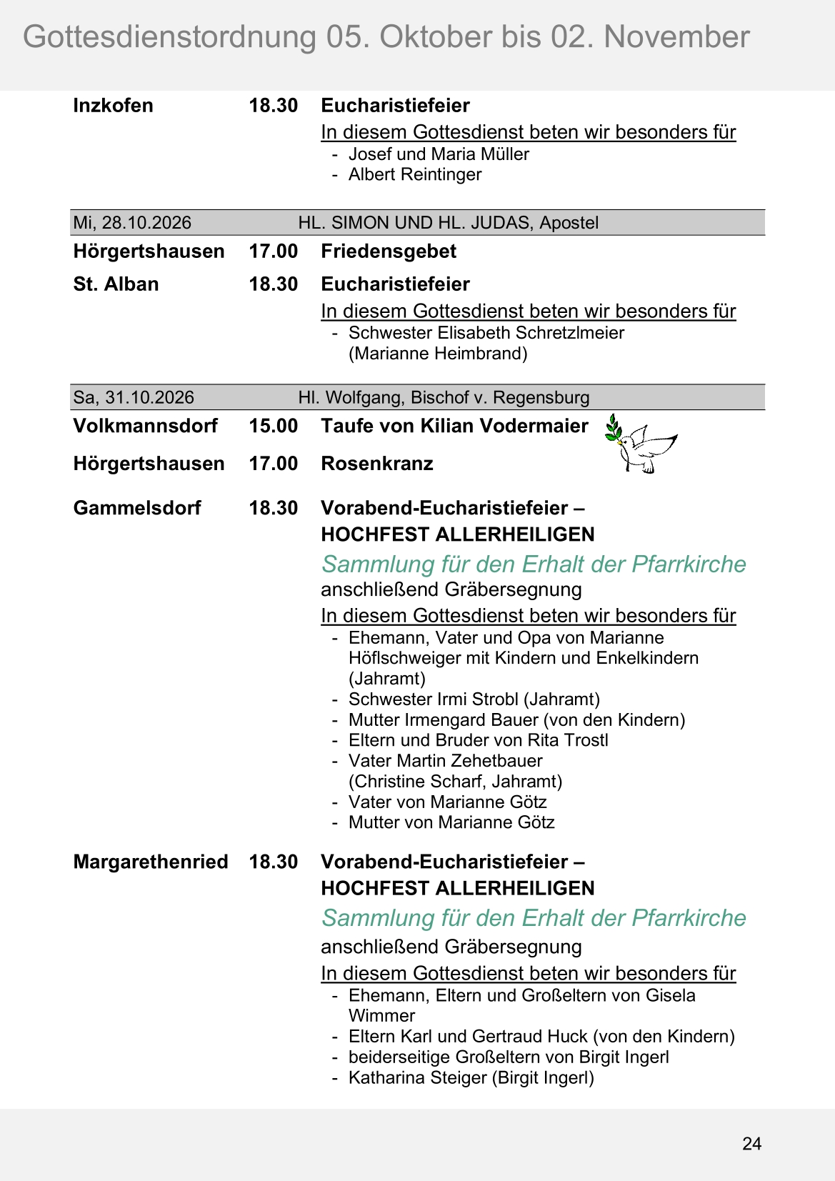 Pfarrblatt für die Pfarrverbände Hörgertshausen-Gammelsdorf und Mauern 05.Oktober bis 02.November 2026 Seite 24