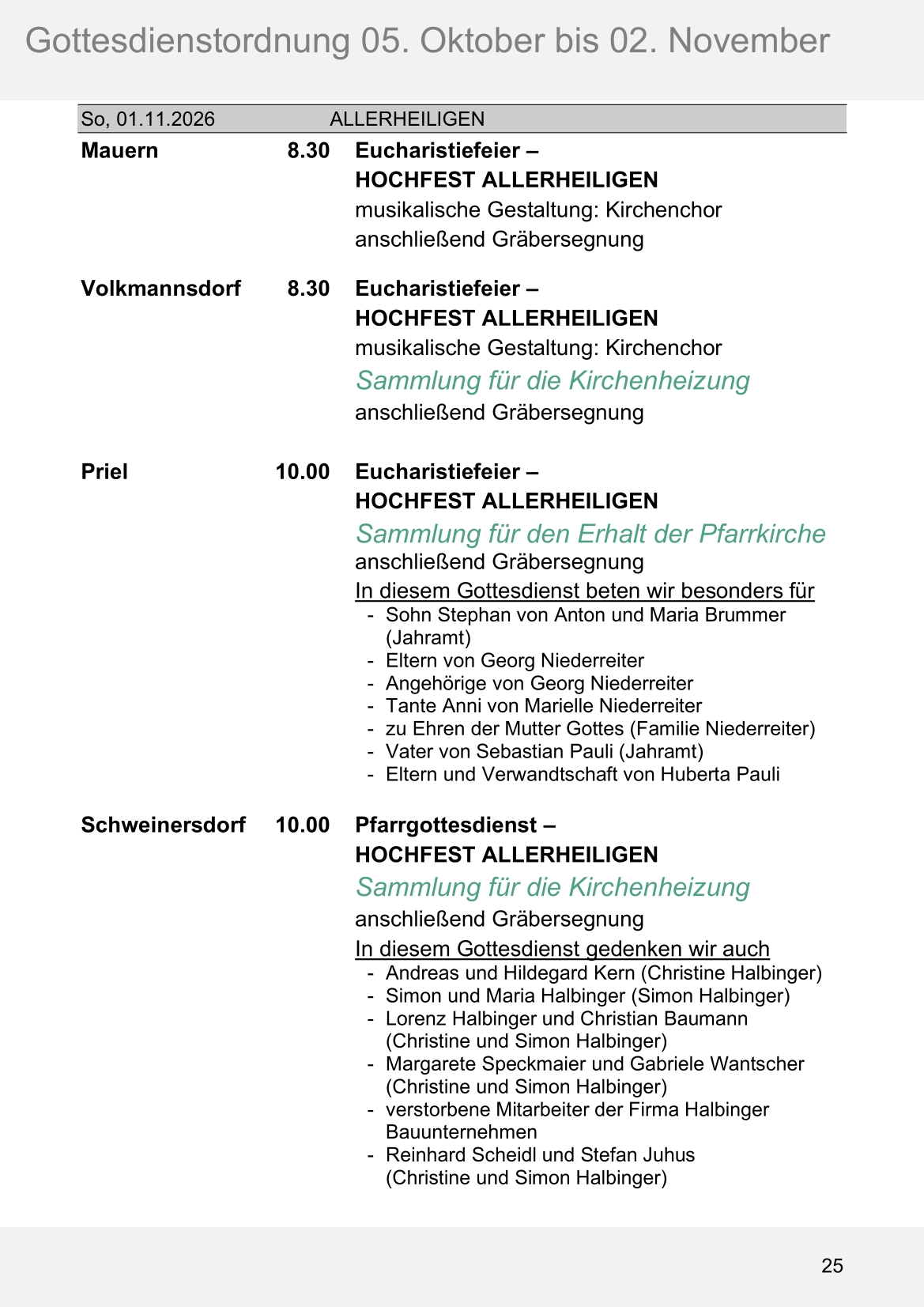 Pfarrblatt für die Pfarrverbände Hörgertshausen-Gammelsdorf und Mauern 05.Oktober bis 02.November 2026 Seite 25