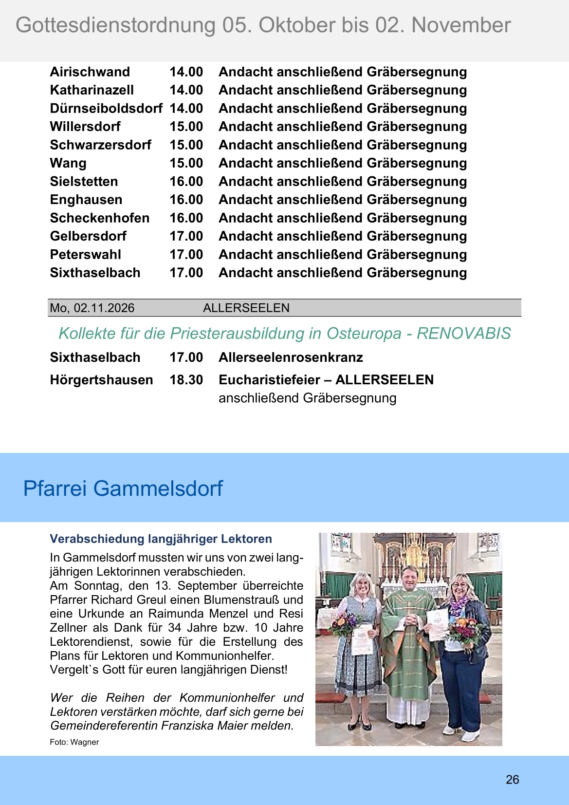 Pfarrblatt für die Pfarrverbände Hörgertshausen-Gammelsdorf und Mauern 05.Oktober bis 02.November 2026 Seite 26