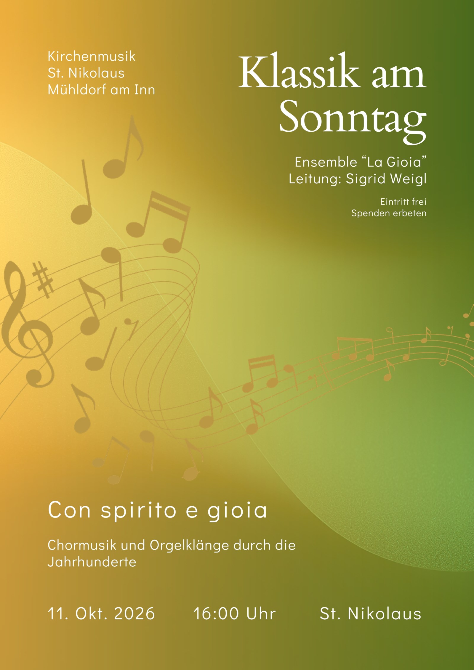 Klassik am Sonntag in St. Nikolaus<br/>11. Oktober 2026, 16 Uhr
