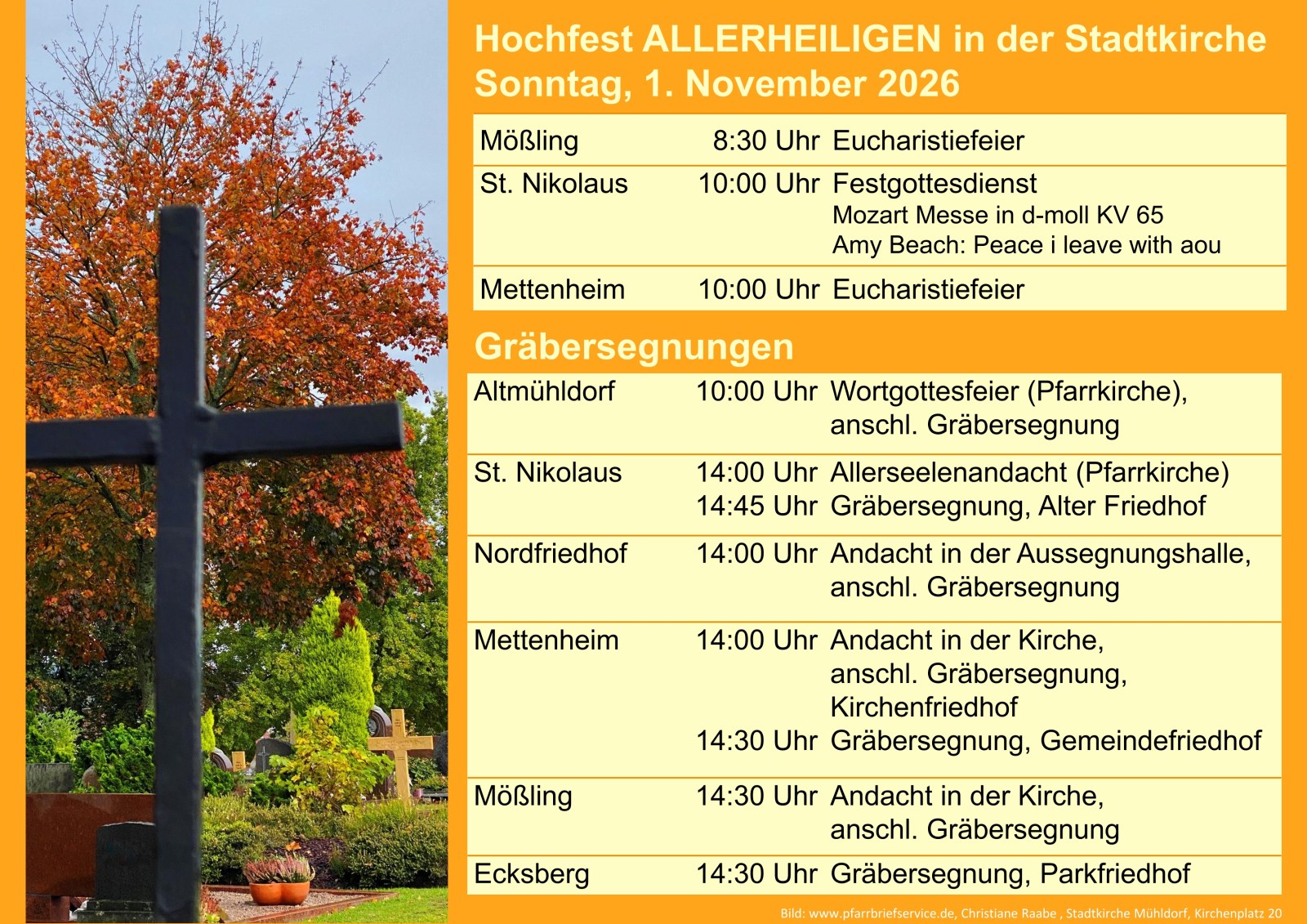 Termine zu Allerheiligen in der Stadtkirche Mühldorf