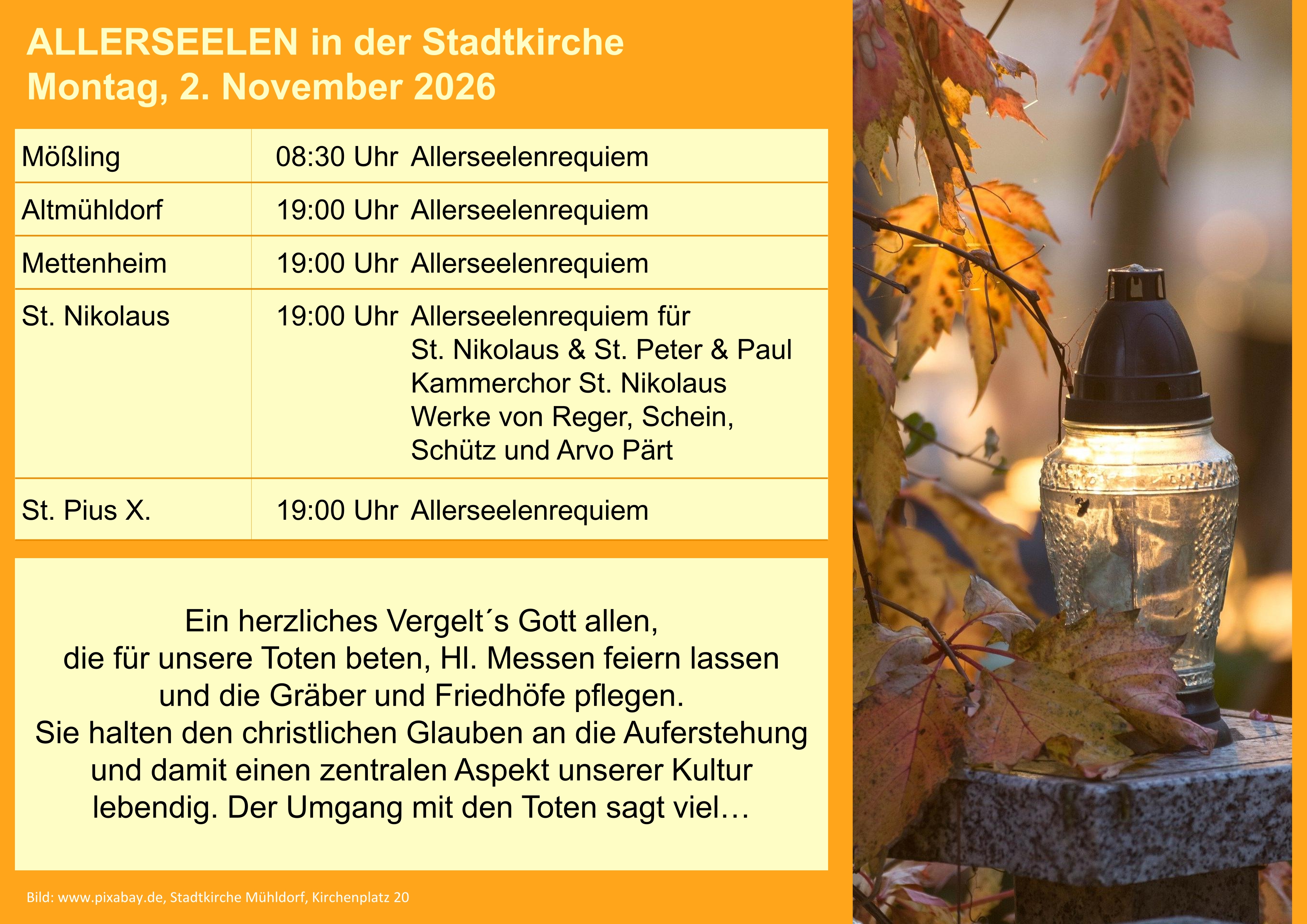 Termine zu Allerseelen in der Stadtkirche Mühldorf